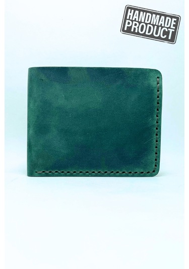 El Yapımı Hakiki Deri Premium Cüzdan Yeşil Geniş Model Yeşil