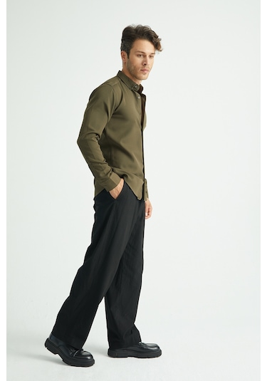Redline Flex Slim Fit Yumuşak Kolay Ütü Nefes Alan Erkek Gömlek Haki