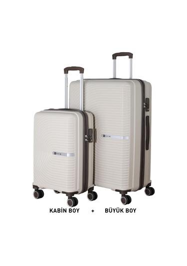 Mçs Bavul Büyük Ve Kabin 2li Set Kırılmaz Silikon Valiz V374 Kemik/acıkahve Kemik - Kahverengi