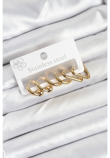 Zarif Kadın İçin Golden Çelik Tasarım Küpe Seti Gri