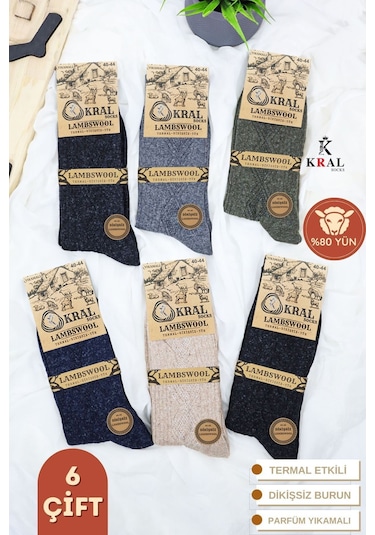 Mt Socks Kışlık Yün Erkek Çorap 6'lı Paket Lambswool Çok Renkli