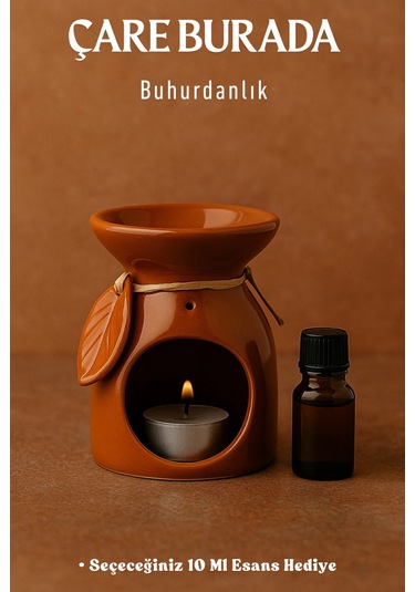 Kahverengi Yapraklı Buhurdanlık Seçeceğiniz 10 Ml Esans Hediye