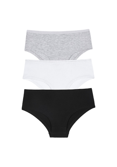 Suwen 3'lü Pamuklu Hipster Külot St0045603863 Siyah - Gri - Beyaz