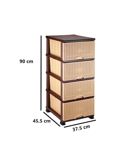 Omnipazar Elf-296 Hasır Desen Plastik Mutfak Komidin Sebzelik 4 Katlı Krem