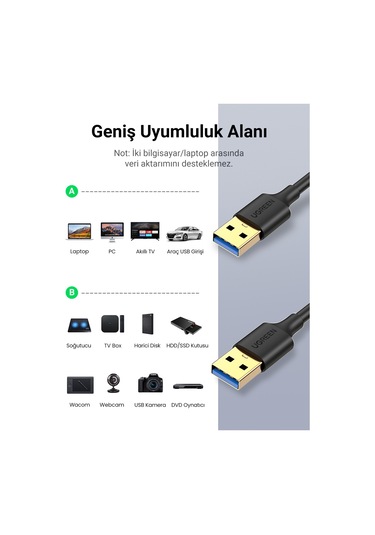 Ugreen Usb-a 3.0 Data Kablosu 1 Metre, Siyah, 10370