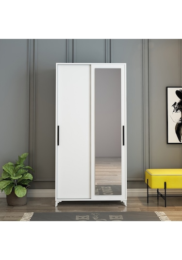 Afillibebek Olivia Sürgülü Aynalı Portmanto Beyaz (Tamamı Mdf)