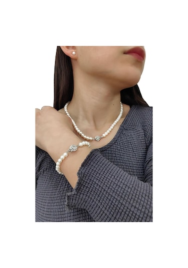 Chavin Doğal İnci Kolye Küpe Bileklik Özel Kutulu Set Ep96by