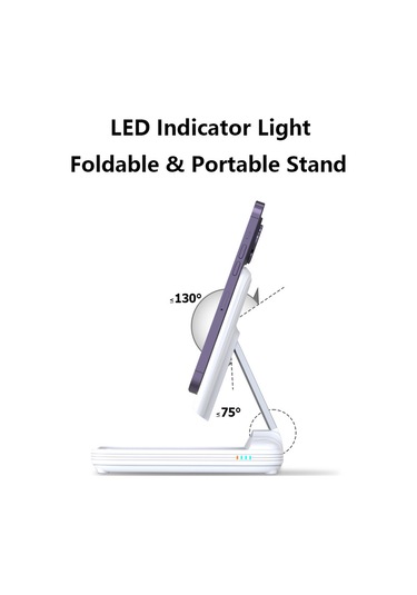 003 10000mah Güç Bankası Katlanabilir 15w Manyetik Kablosuz Şarj Cihazı Telefon Standı Beyaz