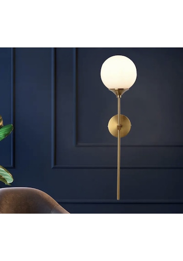 Modern Tasarım Aç Kapa Butonlu Pilli Aplik Duvar Beyaz Opak Beyaz Camlı Aplik Eskitme Gold Eskitme