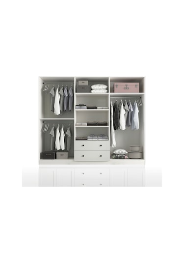 Side Rose 6 Kapak 2 Çekmece Aynalı Mega Gardırop Beyaz