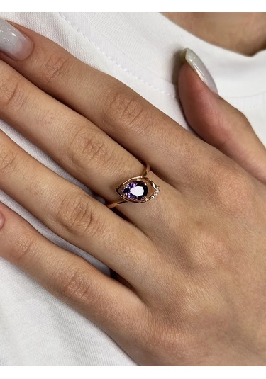 Serebranyj Dom 925 Ayar Gümüş Doğal Ametist Taşlı Yüzük 291905054 Altın
