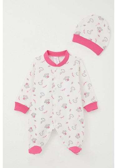 Breeze Kız Bebek Patikli Tulum Mantar Ev & Prenses Kuğu Desenli 0-6 Ay, Beyaz Beyaz