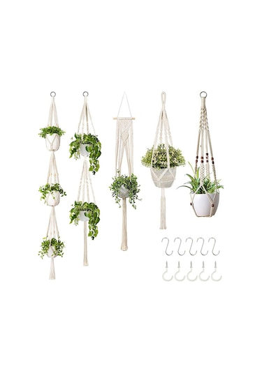 El Yapımı Çiçek Standı, Ayarlanabilir Düğümleme İpi, Dokuma Askılı Sepet