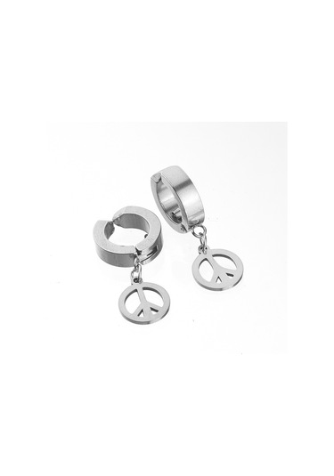 Erkek Küpe Çelik Sıkıştırmalı Barış Sembolü Takı Aksesuar P24 T5 Çelik