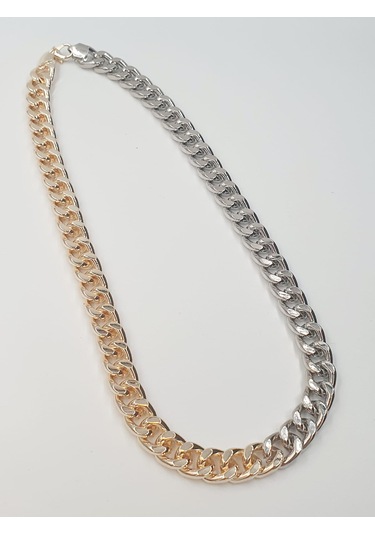 Kontrast İki Renkli Gurmet Zincir Kolye Altın - Gümüş