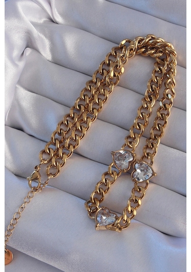 Dodes Dodes 316l Çelik Gold Renk Zirkon Taşlı Kalp Model Zincir Kolye Tg27bko8949 Çok Renkli