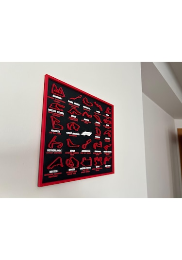F1 Pistleri 3d Çerçeve - Formula 1 Yarış Pisti Dekoratif Tablo Siyah