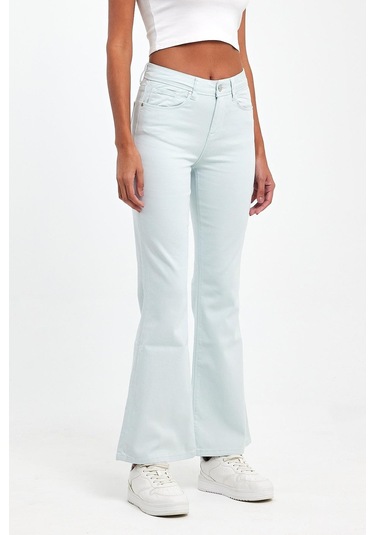 Explode - Kadın Buz Mavi Likralı 5 Cep Flare Pantolon-buz Mavi Buz Mavi