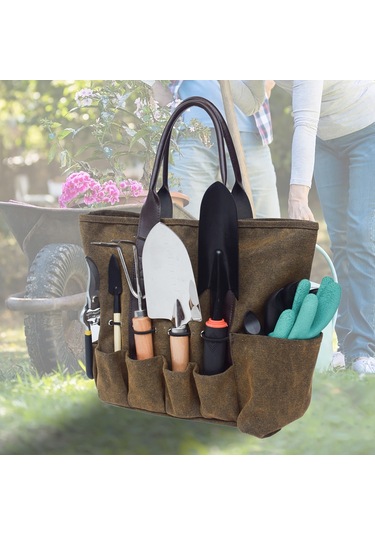 Symbee Kahverengi Kumaş Bahçe Aletleri Çantası - Sağlam Taşıma, Kolay Temizleme Ve Geniş Depolama Kapasitesiyle Bahçe, Çimen Ve Çiftlik İçin
