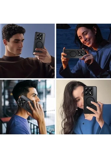 Motion003 Xiaomi 14t Pro Siyah Manyetik Koruyucu Kılıf Mi 14t Pro Armor Funda Şeffaf Mat Darbeye Dayanıklı