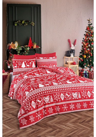 Nevresim Seti Çift Kişilik Snowmas Kırmızı Kırmızı