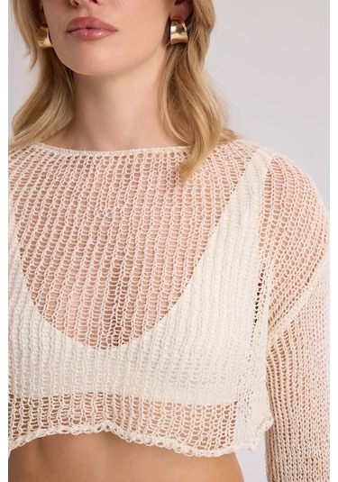 Mai Collection Mai Studios Co. Daisy Ekru İnce Triko Crop Ekru
