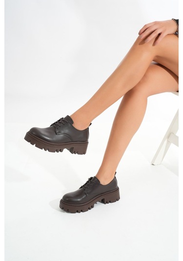 868-754 Kahverengi Bağcıklı Günlük Yüksek Tabanlı Loafer Ayak... Kahverengi