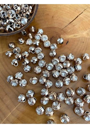 Metalize Ayaklı Gold Taşlı Düğme 12mm 20adet