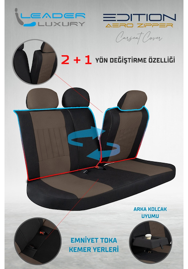 Chery Tiggo 7 Pro Max Intelligent Tay Tüyü Oto Koltuk Kılıfı Fermuarlı Ön Arka Set Tarçın Edition
