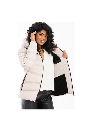 Kadın Taş Içi Polarlı Kürklü Kapüşonlu Su Geçirmez Rüzgara Dayanıklı Şişme Kışlık Mont Taş