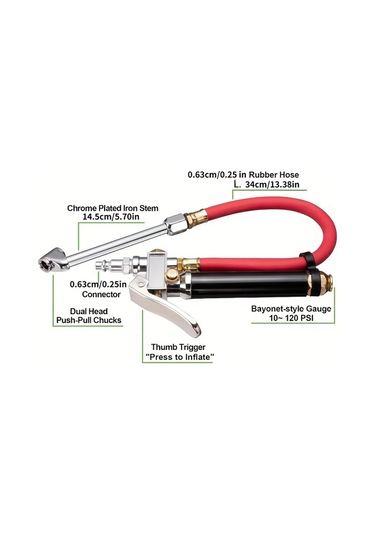 Xuweiwei 10-120 Psı Varyant Ağır Hizmet Tekerlek Basınç Ölçer İnflator Hava Chuck Ve 4 Yönlü Araç Hava Kompresörü Ek Nozulu