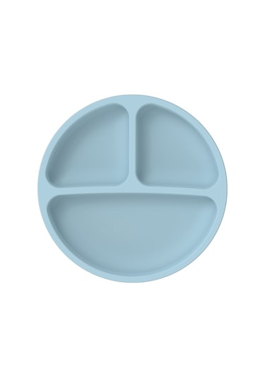 Sones 3 Bölmeli Bebek Silikon Vakumlu Bardak Tabak Çocuk Tamamlayıcı Beslenme Kabı Mavi