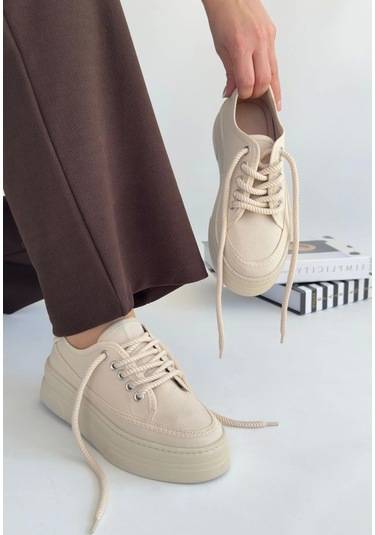 Carin Bej Keten Bağcıklı Spor Ayakkabı Bej