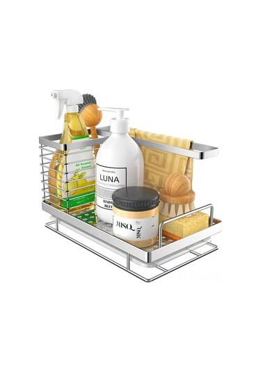 Moveevo Banyo Mutfak Sulama Kuyusu Organizerı: Çelik Rustsuz Su Biriktirici Tabla, Fırça-sünger Bezi Saklama Rafları, Ayrıntılı Bölmeli Usable Tasarım Siyah