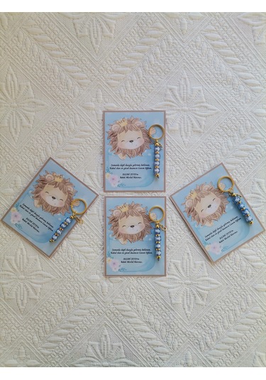 24 Adet Özel Tasarım Aslan Ve Mavi Anahtarlık Hastane Yeni Doğan 40 Mevlidi Dağıtmalık Hediyelik