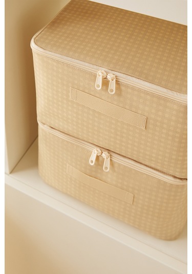 Home Wave 4'lü Küçük Boy Bej Pötikare Hurç Set 30 x 22 x 18 cm