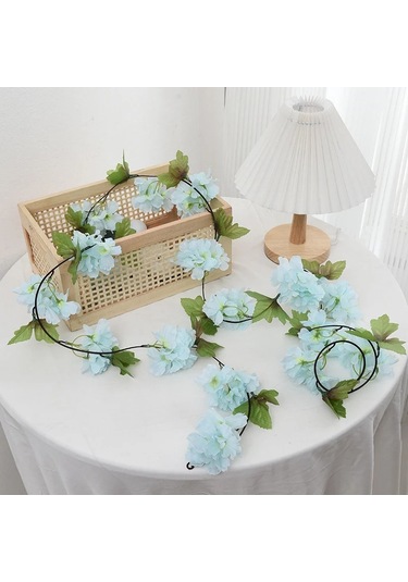 Yapay Çiçek Bahar Dalı Sarmaşık Japon Kiraz Çiçekli 230 Cm 18 Çiçekli 1.kalite Dolanabilen Model - Mavi