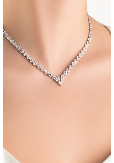 Yıldızlı Geceler 18 Ayar Beyaz Altın Kaplama Gümüş Tasarım Gerdanlık Beyaz