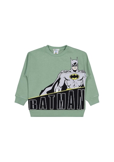 Batman Baskılı 6-9 Yaş Sweatshirt - Yeşil Soft Yeşil