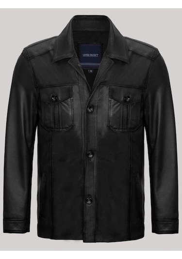Hakiki Kuzu Derisi Siyah Erkek Deri Mont Blazer Cepli Deri Ceket Siyah
