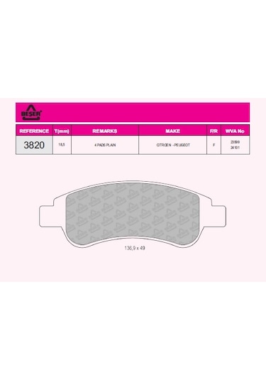 BEŞER 3820 DUCATO PARTNER BERLİNGO ÖN FREN BALATASI