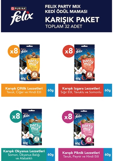 Felix Party Mix Karışık Kedi Ödül Maması 32li