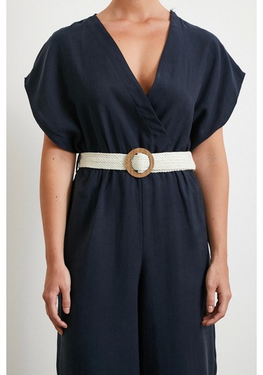 Kemer Detaylı Yarasa Kol Tulum Lacivert Lacivert