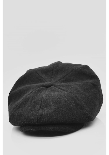 Italyan Kasket Siyah Erkek Şapka Kaşmir Yün Kep