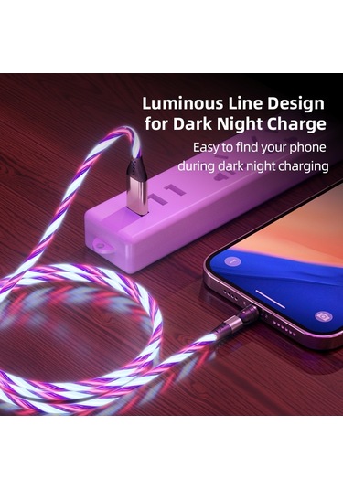 Szyupxın Manyetik Şarj Kablosu İphone Uyumlu 540 Döndür Akan Kızdırma Kablosu Aydınlatma Mikro Usb Kablosu Led Mıknatıs Şarj Cihazı C Tipi Kablo