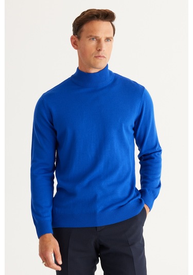 AC&Co / Altınyıldız Classics Erkek Saks Standart Fit Normal Kesim Yarım Balıkçı Yaka Triko Saks