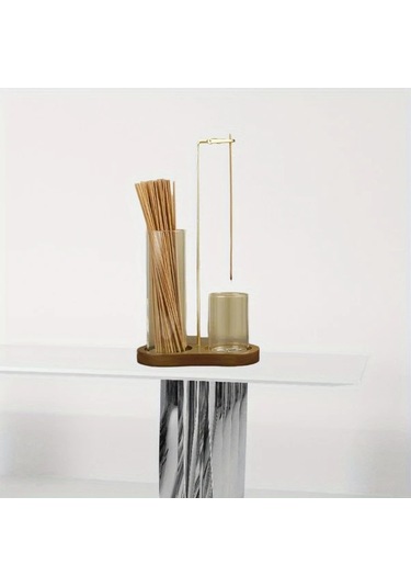 Honeybeeshop Geri Dönüştürülmüş Ahır Mumluk Cam Tabak Mermer Taban Retro 5 Çift Yuvarlak Bardak Tütsü Brülörü