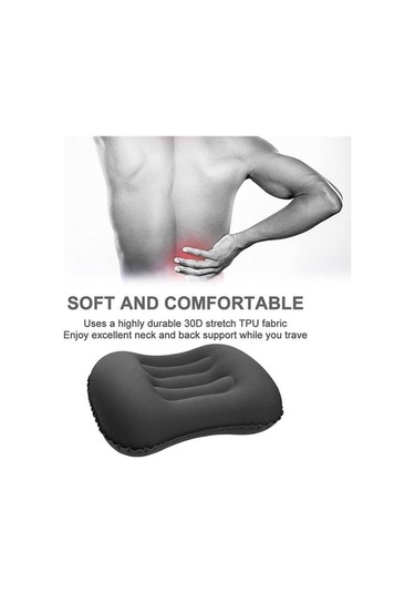 Pazly Siyah Büyük Seyahat Kamp Yastığı - Kafa Dayanağı Şişme Yastık, Dikdörtgen Konforlu, Uyku Desteği Siyah