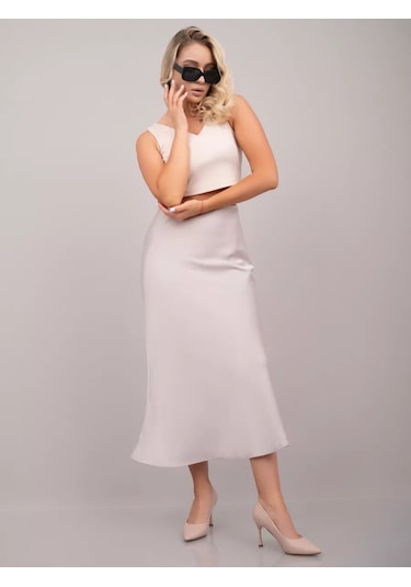 Yüksek Belli Saten Uzun Etekler 233448314 Bej