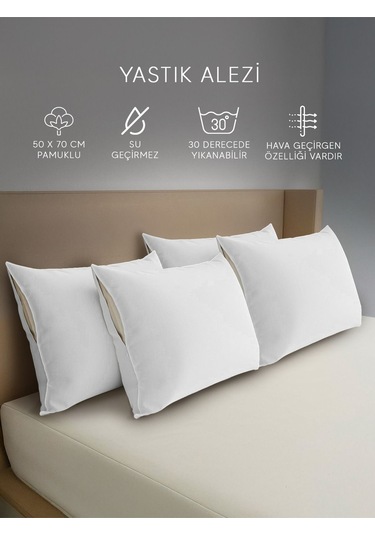 Yastık Alezi Sıvı Geçirmez %100 4'lü Pamuk Yastık Koruyucu 50x70 Cm